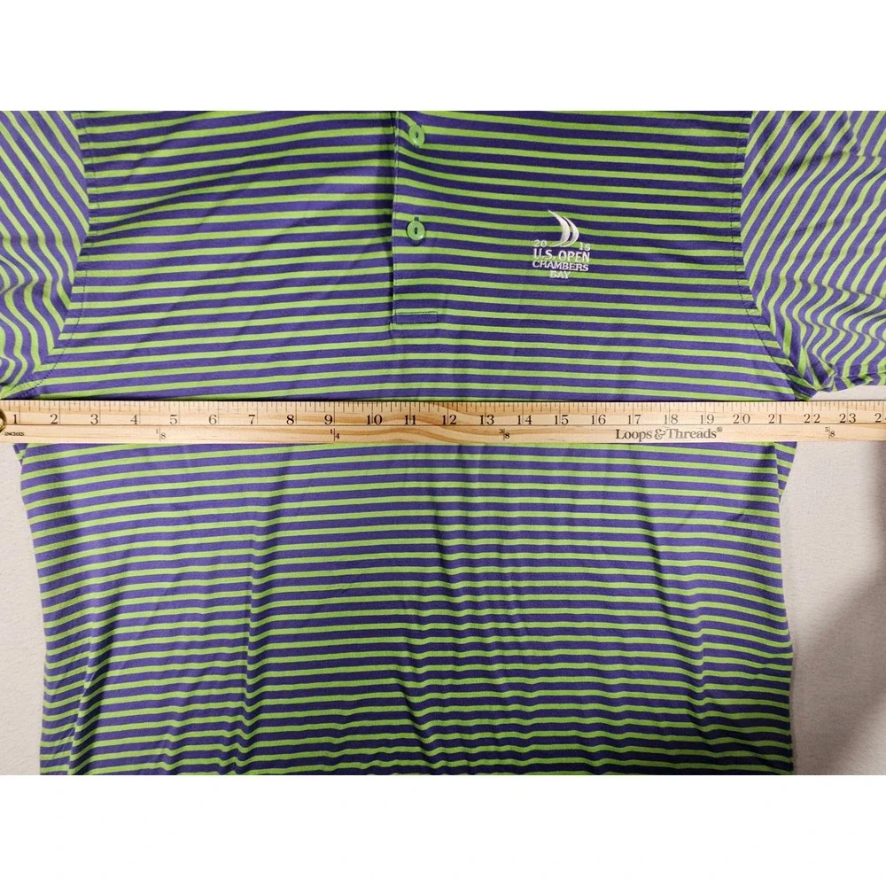 Peter Millar Men M 2015 US Open Chambers Bay Polo Shirt Purple Lime Green Stripe
